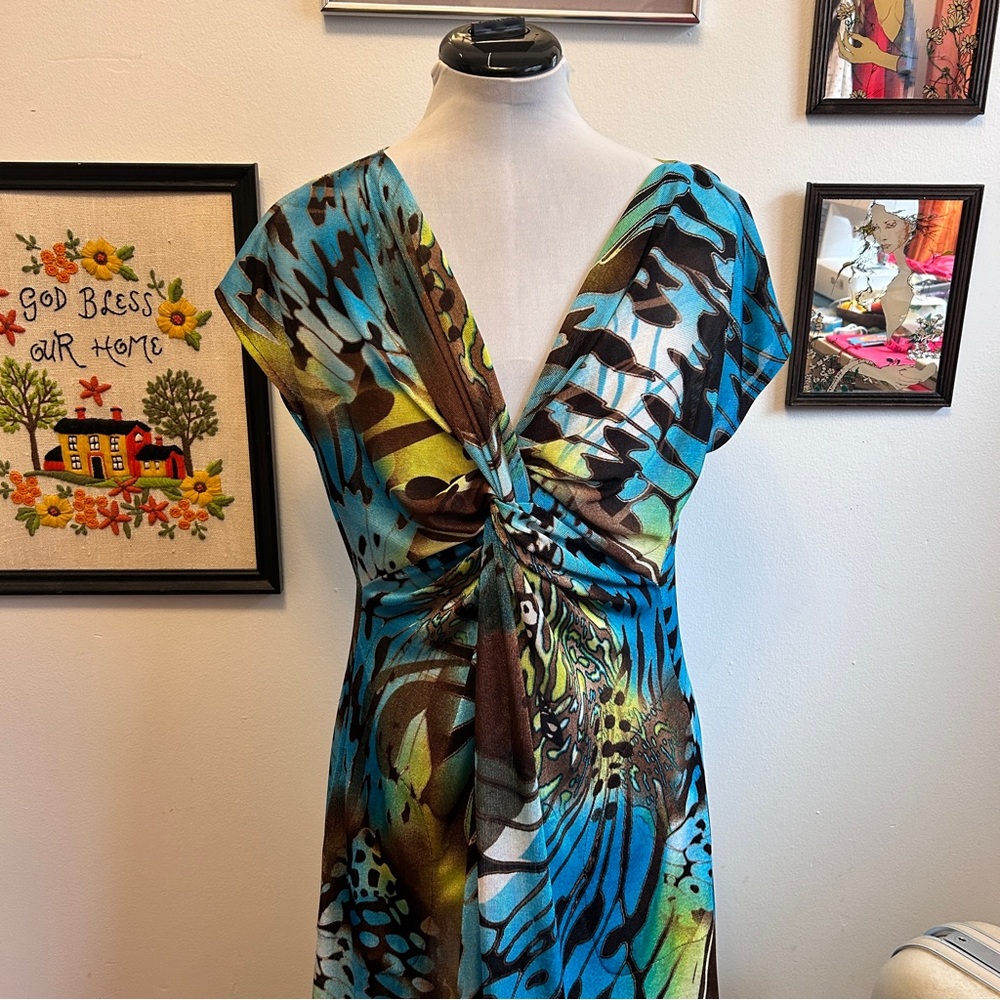 Boho Butterfly Wing Vintage 90s Y2K Glam Fairycore Artsy Twist Front Maxi Dress - Picture 2 of 15